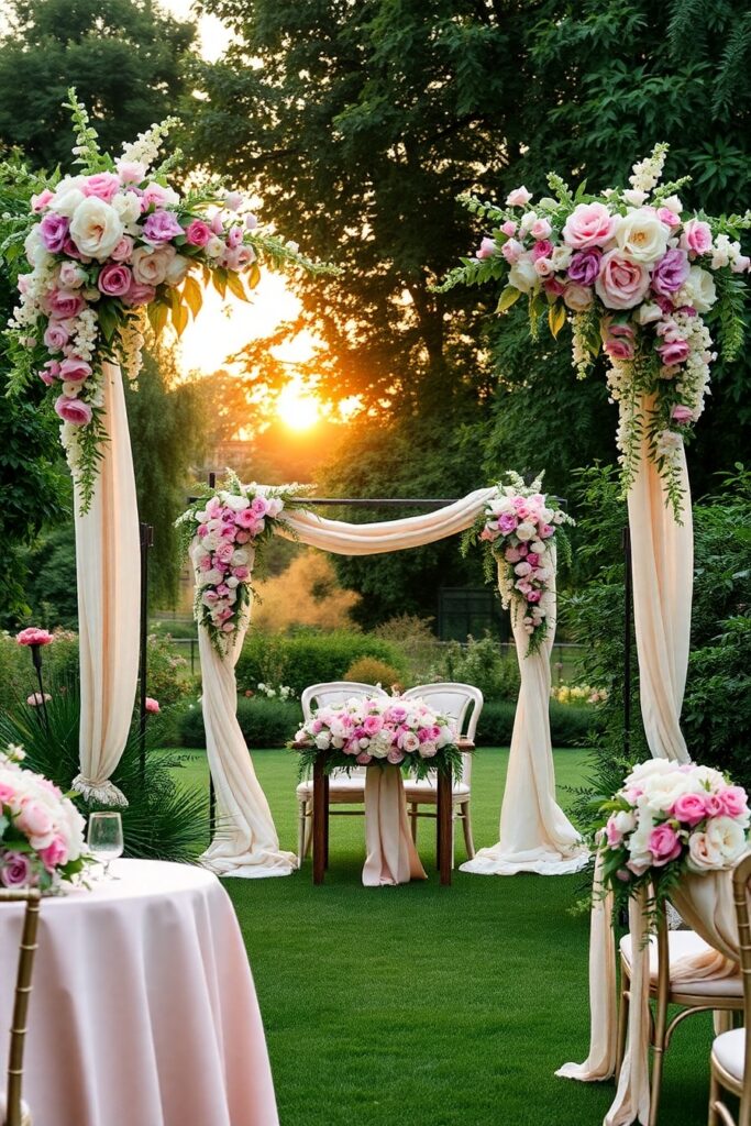 Elegant Outdoor Wedding with Floral Decorations – free AI stock image