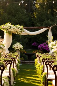 Elegant Outdoor Wedding with Floral Decorations – free AI stock image