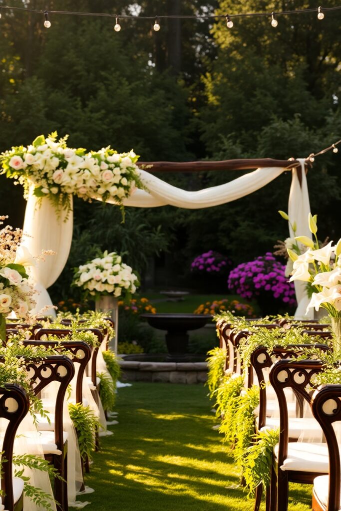 Elegant Outdoor Wedding with Floral Decorations – free AI stock image