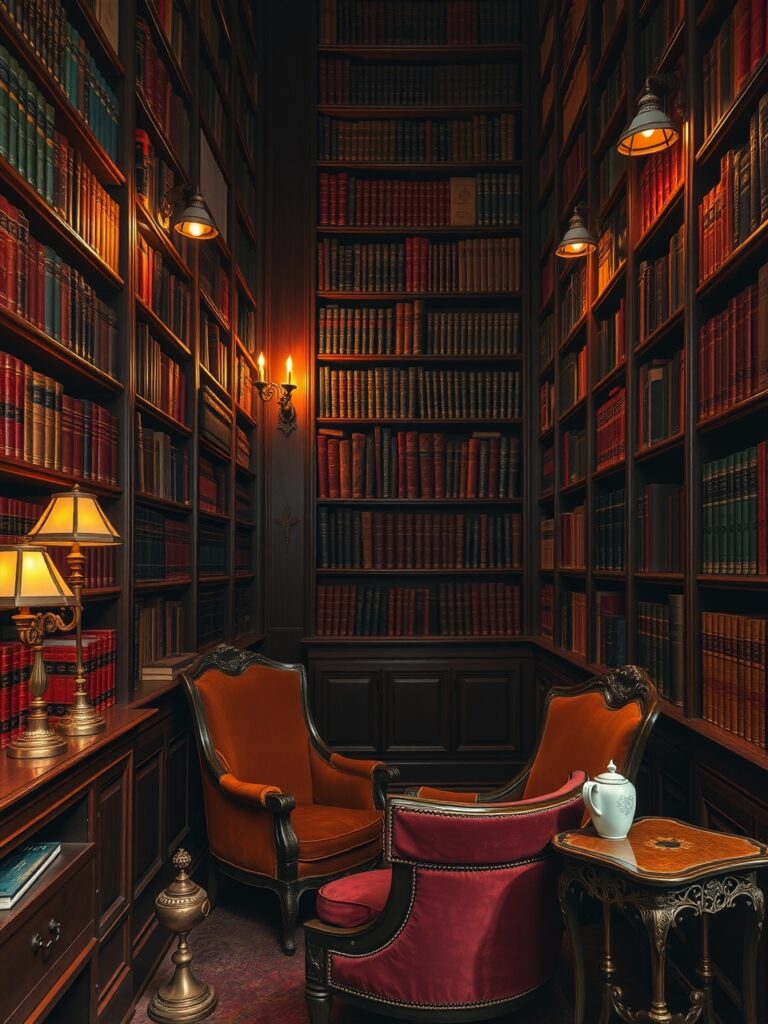 Elegant Vintage Library with Wooden Shelves – free AI stock image