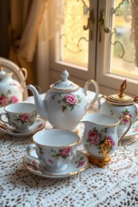 Elegant Vintage Tea Set with Floral Design – free AI stock image