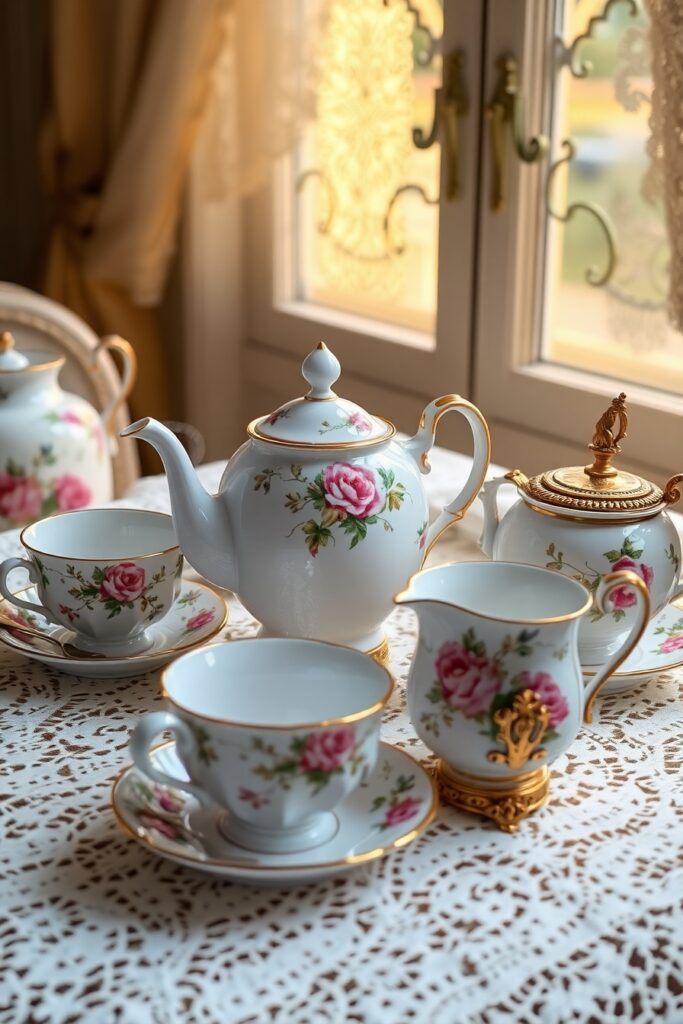 Elegant Vintage Tea Set with Floral Design – free AI stock image