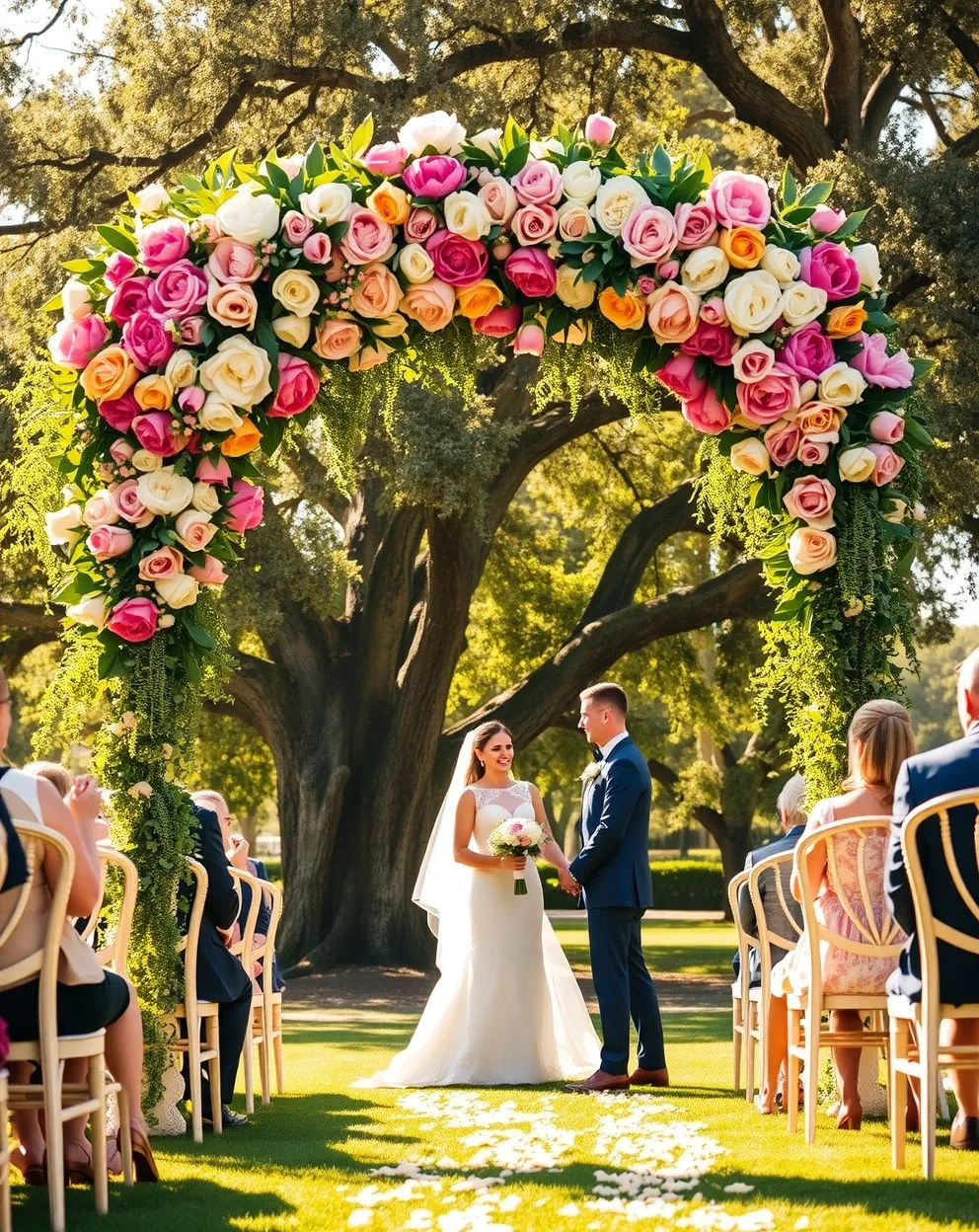 Elegant Wedding Ceremony Under a Blooming Arch