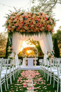 Elegant Wedding Ceremony Under a Floral Arch – free AI stock image