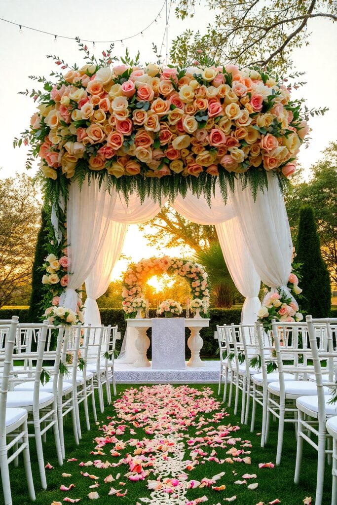 Elegant Wedding Ceremony Under a Floral Arch – free AI stock image