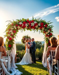 Elegant Wedding Ceremony Under a Floral Arch – free AI stock image