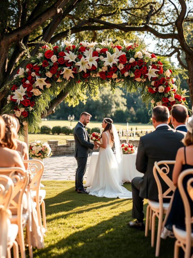 Elegant Wedding Ceremony Under a Floral Arch – free AI stock image