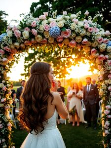 Elegant Wedding Ceremony Under a Floral Arch – free AI stock image