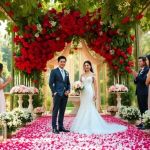 Elegant Wedding Ceremony Under a Lush Arbor – free AI stock image