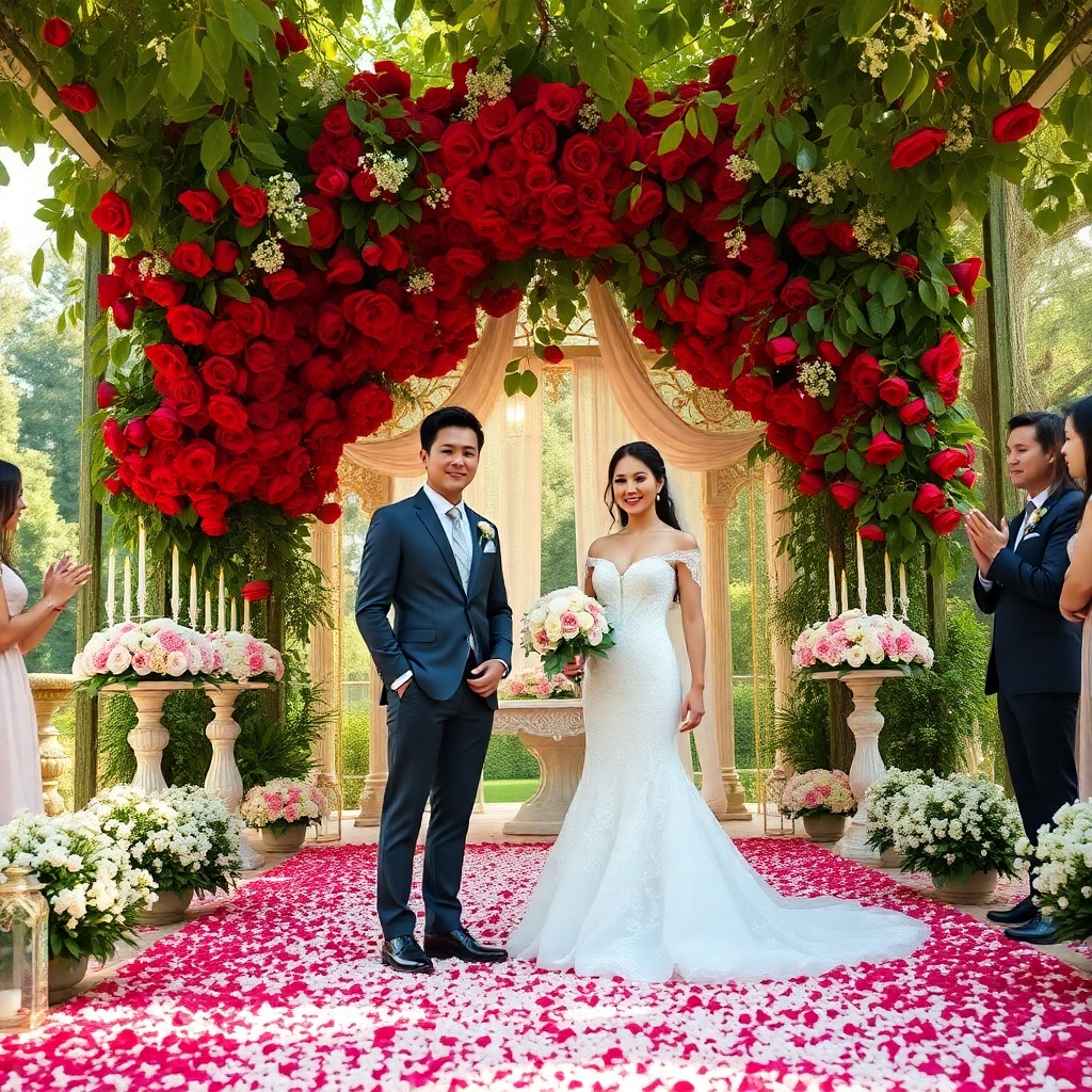 Elegant Wedding Ceremony Under a Lush Arbor – free AI stock image