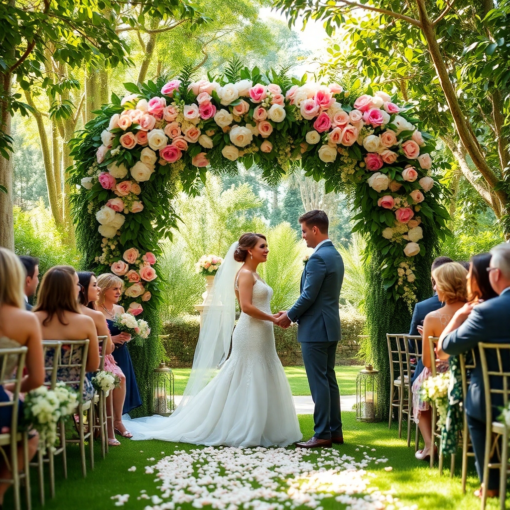 Elegant Wedding Ceremony Under Beautiful Arch – free AI stock image