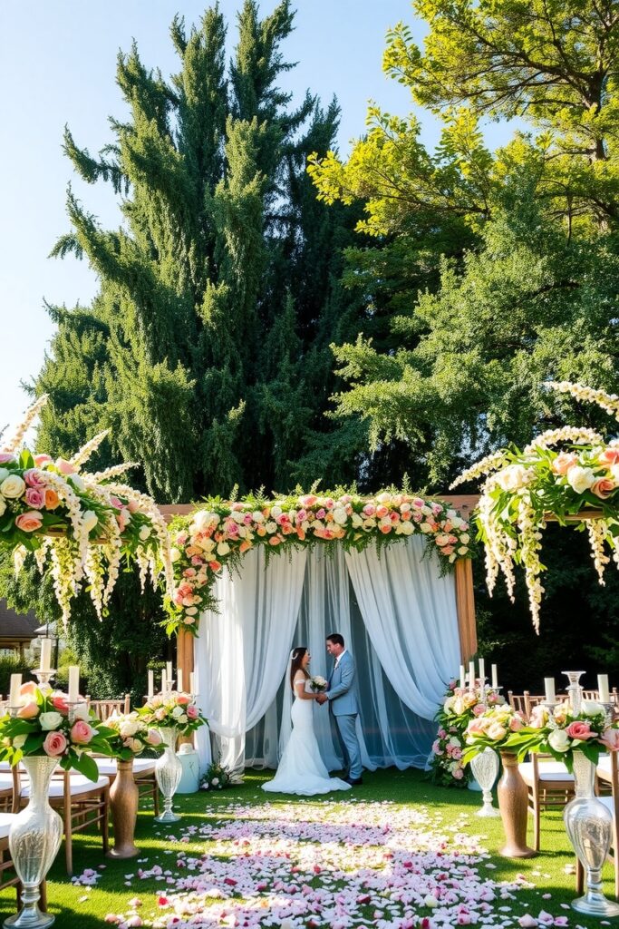 Elegant Wedding Ceremony Under Blooming Arches – free AI stock image