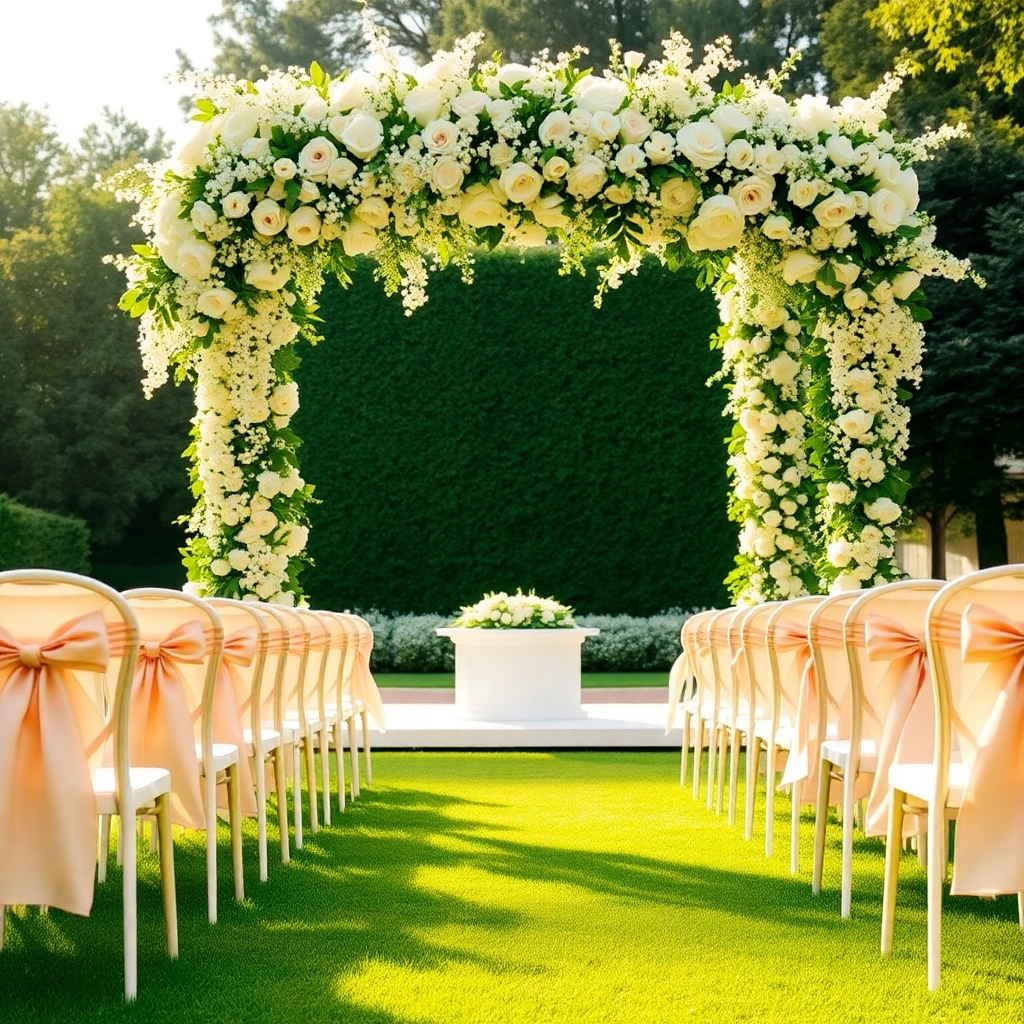 Elegant Wedding Ceremony Under a Floral Arch – free AI stock image