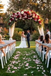 An Elegant Wedding Ceremony Under a Floral Arch – free AI stock image