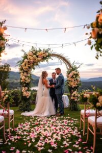 Elegant Wedding Ceremony Under Floral Archway – free AI stock image
