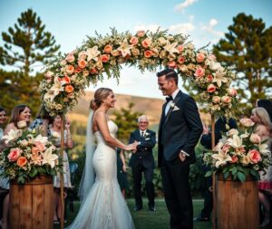 Elegant Wedding Ceremony Under the Arch – free AI stock image