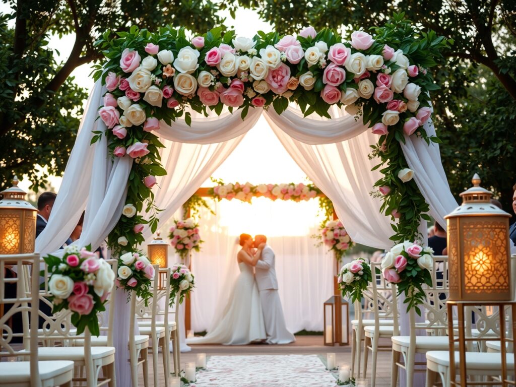 Elegant Wedding Ceremony Under the Archway – free AI stock image