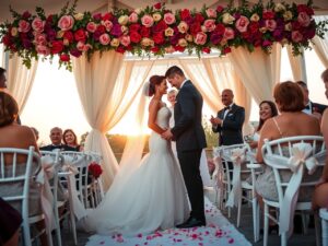 Elegant Wedding Ceremony Under the Roses – free AI stock image