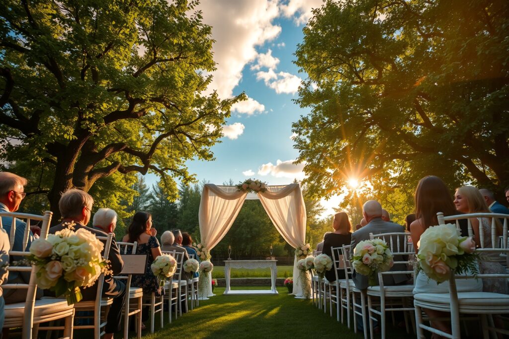 Elegant Wedding Ceremony Under Twinkling Lights – free AI stock image