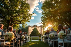 Elegant Wedding Ceremony Under Twinkling Lights – free AI stock image