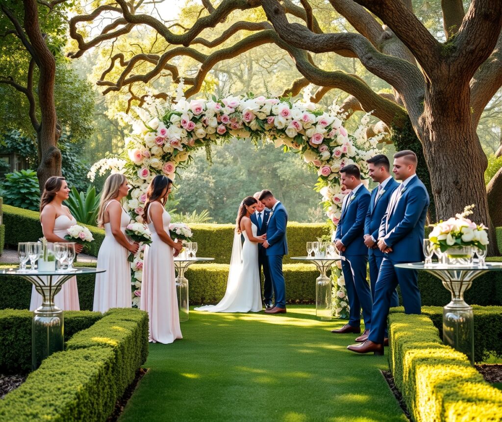 Elegant Wedding Ceremony with Floral Decorations – free AI stock image