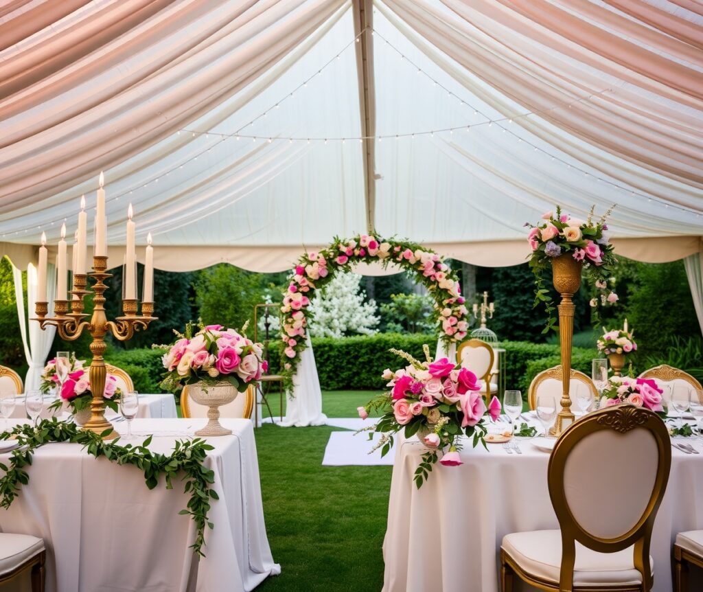 Elegant Wedding Setup with Floral Arrangements – free AI stock image
