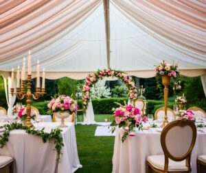 Elegant Wedding Setup with Floral Arrangements – free AI stock image
