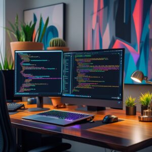 Elegant Workspace for Software Development – free AI stock image