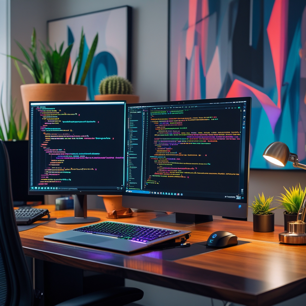 Elegant Workspace for Software Development – free AI stock image