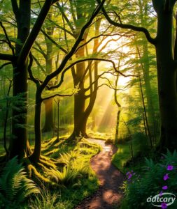 Emerald Canopy: A Tranquil Forest Scene – free AI stock image