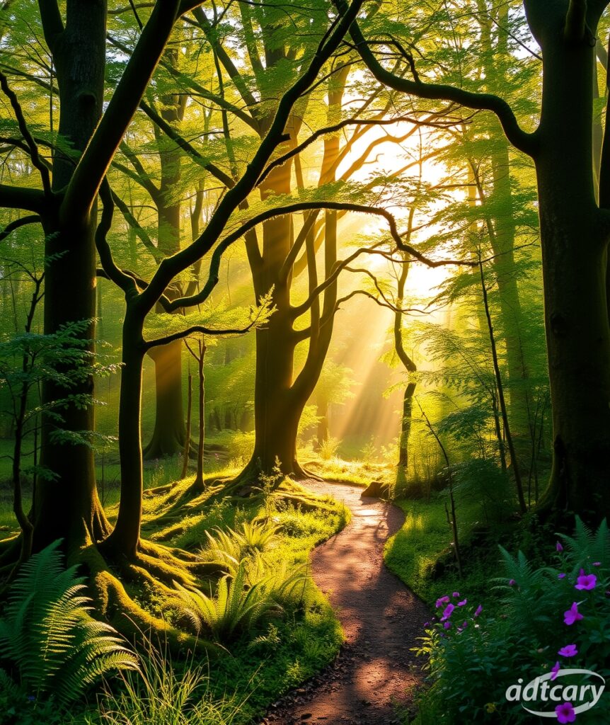 Emerald Canopy: A Tranquil Forest Scene – free AI stock image