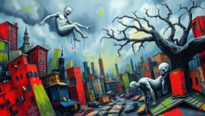 Emotional Chaos in Urban Life – free AI stock image