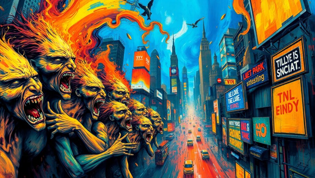 Emotional Chaos in Urban Life – free AI stock image
