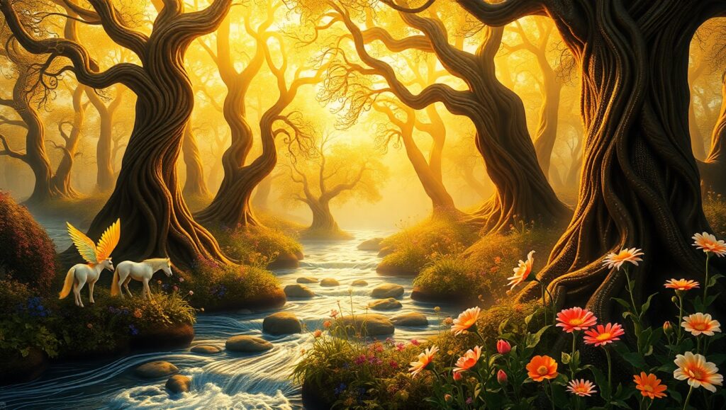 Enchanted Bronze Forest – free AI stock image