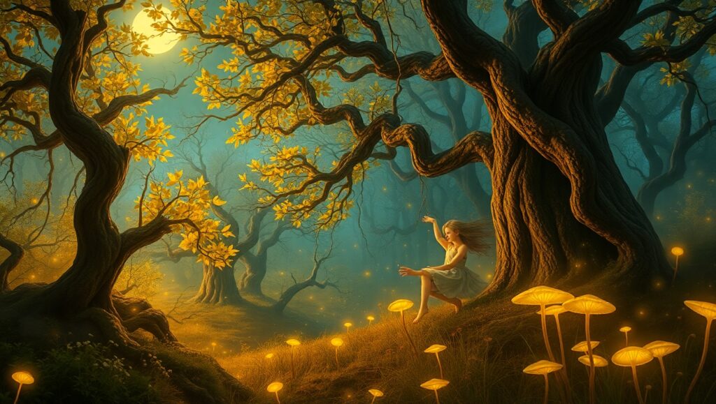 Enchanted Bronze Forest Scene – free AI stock image