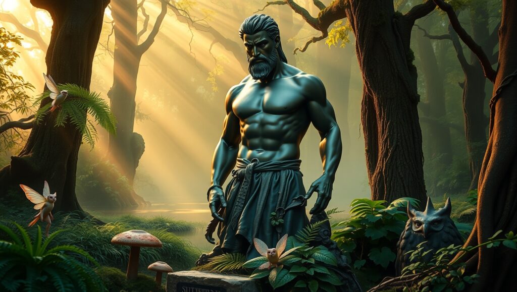 Enchanted Bronze Warrior in Forest – free AI stock image