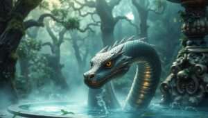 Enchanted Creature in Bronze Fountain – free AI stock image