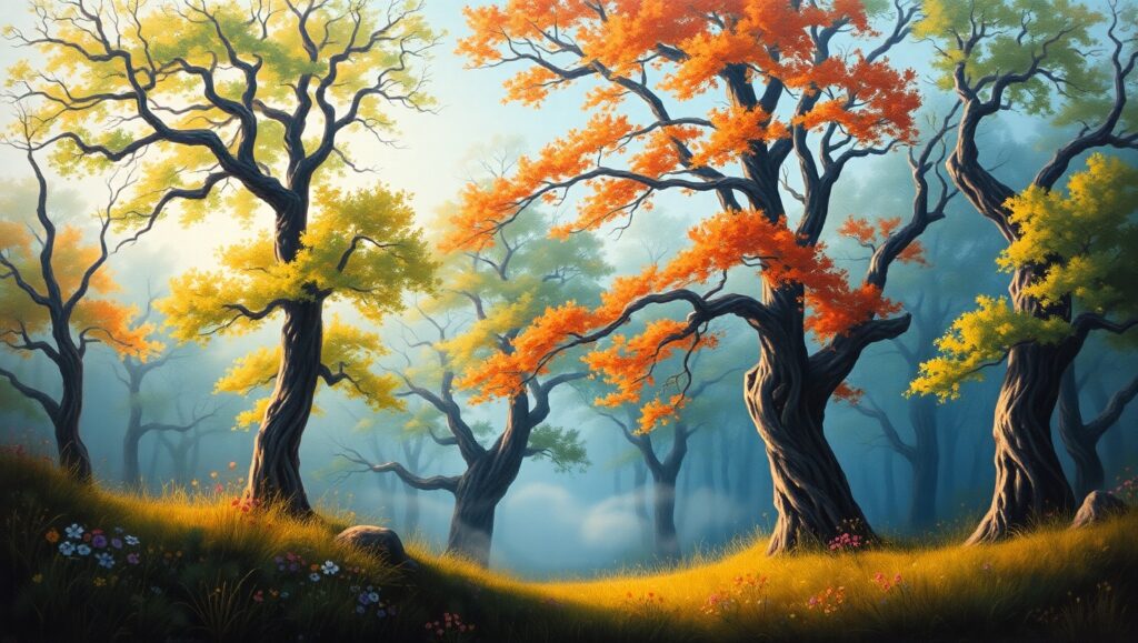 Enchanted Dawn in the Forest – free AI stock image
