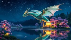 Enchanted Dragon Over Crystal Lake – free AI stock image