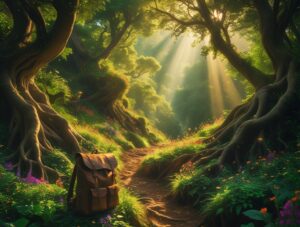 Enchanted Forest Backpacking Adventure – free AI stock image