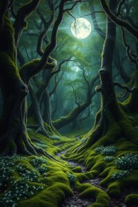 Enchanted Forest Beneath a Starry Sky – free AI stock image