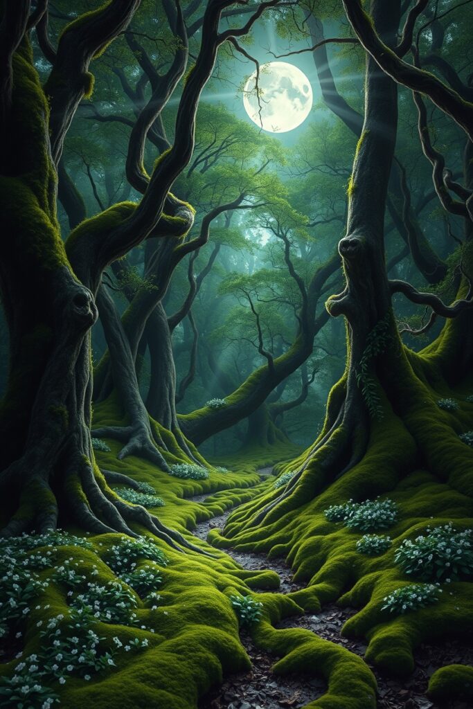 Enchanted Forest Beneath a Starry Sky – free AI stock image