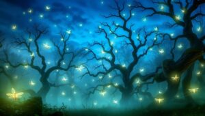 Enchanted Forest of Glowing Beasts – free AI stock image