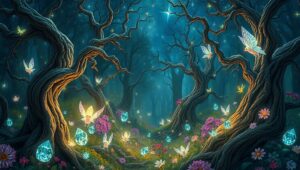 Enchanted Forest of Glowing Creatures – free AI stock image