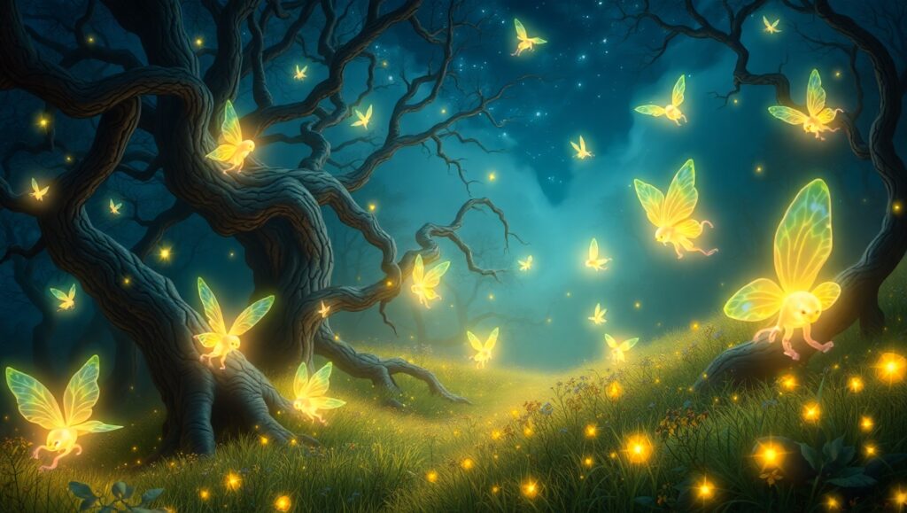 Enchanted Forest of Glowing Creatures 960 – free AI stock image