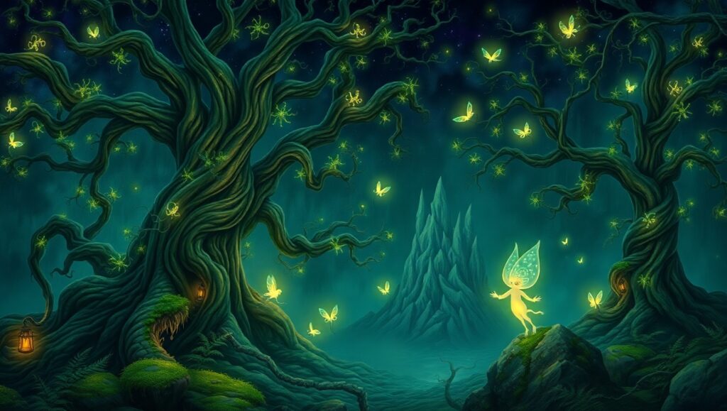 Enchanted Forest of Glowing Creatures K9s – free AI stock image