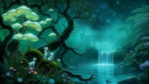 Enchanted Forest of Glowing Fungi – free AI stock image