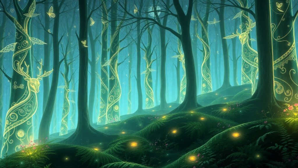 Enchanted Forest of Glowing Wonders – free AI stock image