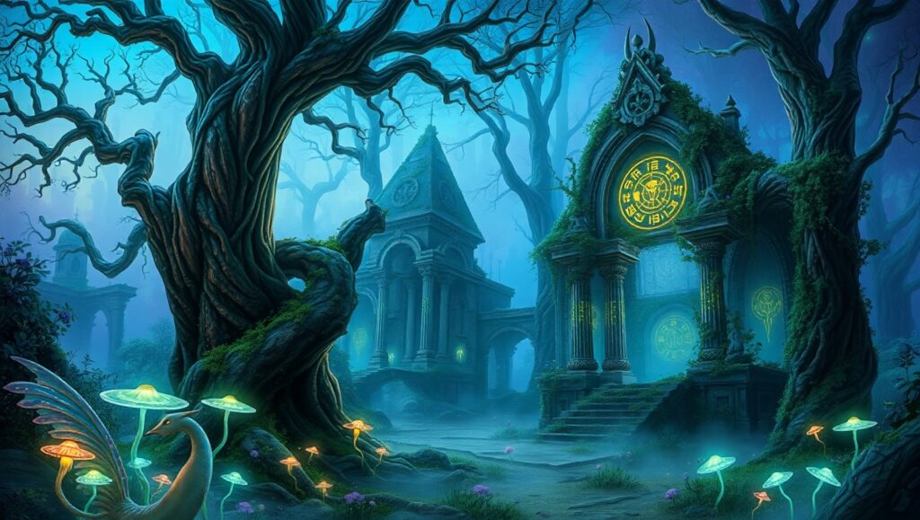 Enchanted Forest of Glowing Wonders 54q – free AI stock image