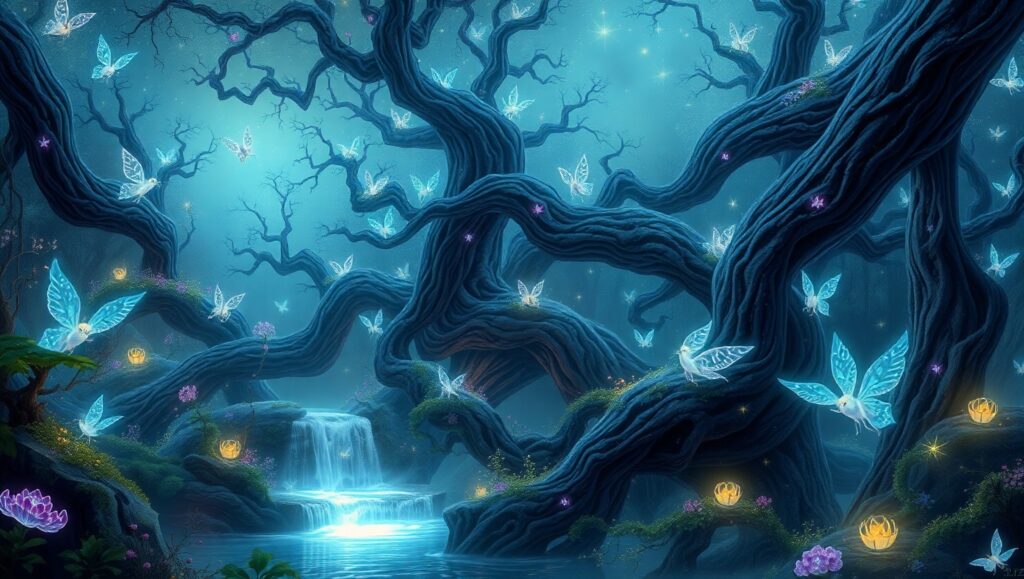 Enchanted Forest of Light – free AI stock image